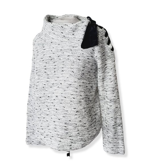 CLUB MONACO Cotton Marled Grey Cowl Bow Neck Sweater - Picture 2 of 11